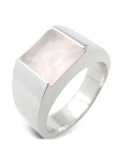 Pre-owned Cartier 10's 18kt White Gold Tank Rose Quartz Ring In 银色