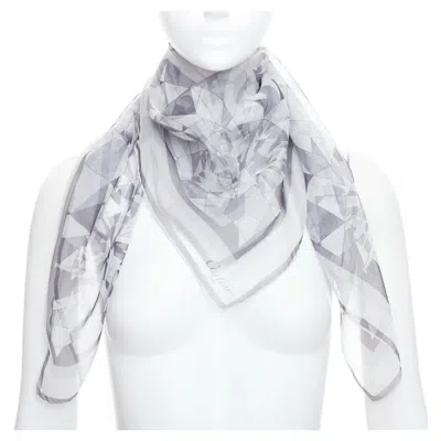 Pre-owned Cartier 100% Silk Grey Sheer Diamond Cuts Print Square Scarf In Gray