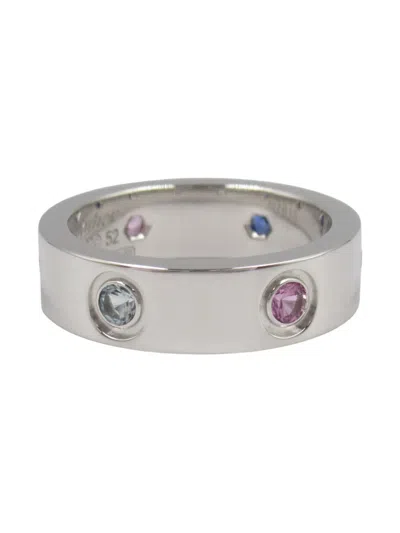 Pre-owned Cartier 10s 18k White Gold Love Multi-stone Ring In Silver