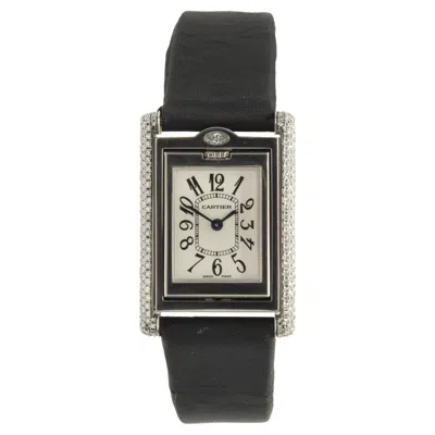 Pre-owned Cartier 18 Karat White Gold Tank Basculante Diamond And Black Onyx Flip Top