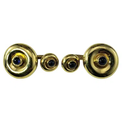 Pre-owned Cartier 18 Karat Yellow Gold And Cabochon Sapphire Cufflinks #21242