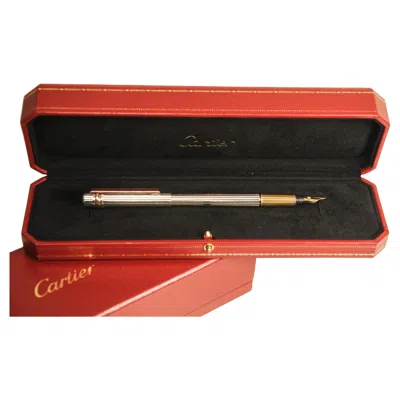 Pre-owned Cartier 18ct Gold Nib & Silver Plated Trinity Fountain Pen With Red  Box