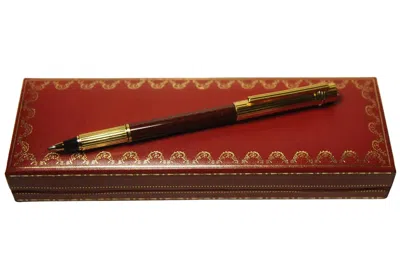 Pre-owned Cartier 18ct Gold Nib Burgundy Lacquer Trinity Rollerball Writing Pen In Red