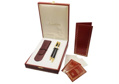 Pre-owned Cartier 18ct Gold Plated & Black Trinity Vendome Writing Set