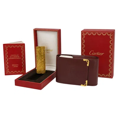 Pre-owned Cartier 18ct Gold Plated Lighter & Burgundy Leather  Cigarette Case In Red