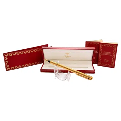 Pre-owned Cartier 18ct Gold Plated Trinity Fountain Pen With 18ct Gold Nib In  Box In Red