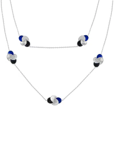 Cartier 18k 3.00 Ct. Tw. Diamond & Lapis Lazuli And Onyx Necklace (authentic ) In White