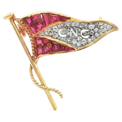 Pre-owned Cartier 18k  Ruby And Diamond  Nautial Club Flag Brooch In Multi
