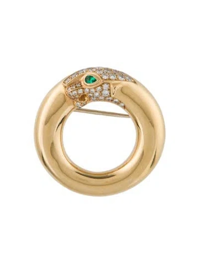 Pre-owned Cartier 18k Diamond & Emerald Panther Circulare Brooch In Multi
