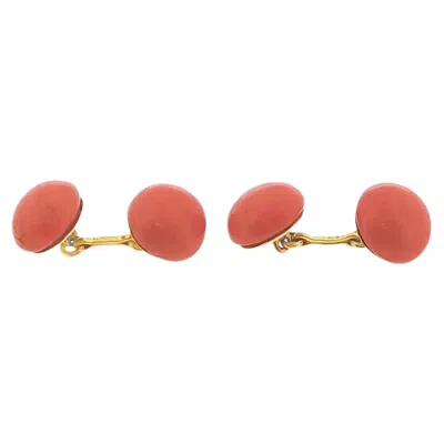 Pre-owned Cartier 18k Gold  Coral Bead Cufflinks In Red