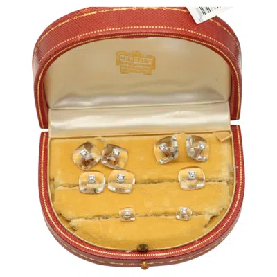 Pre-owned Cartier 18k Gold Men's Crystal & Diamonds Cufflinks Dress Set 18k Gold Vintage In Multiple