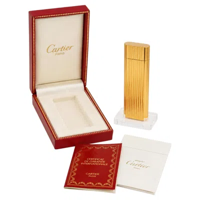 Pre-owned Cartier 18k Gold Plated Godron Pocket Cigarette Lighter & Box Free Us Import Fee