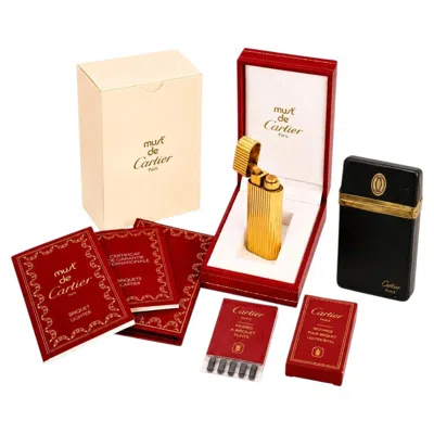 Pre-owned Cartier 18k Gold Plated Godron Pocket Cigarette Lighter &  Cigarette Case