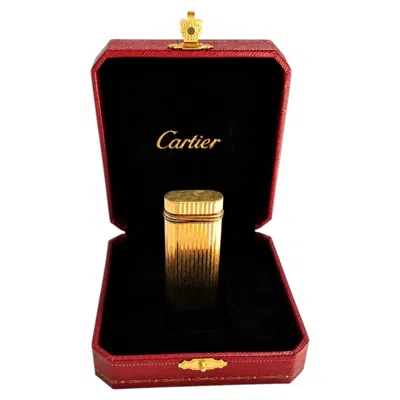 Pre-owned Cartier 18k Gold Plated Trinity Ribbed Pocket Cigarette Lighter &  Box In Black