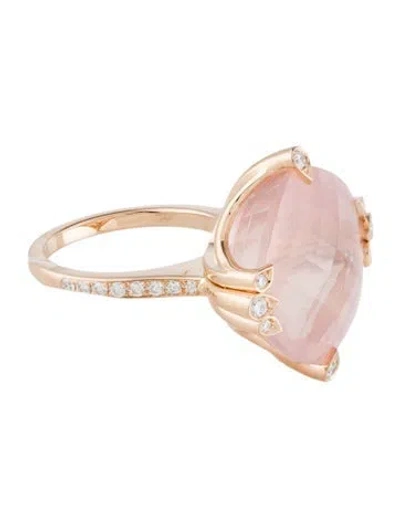 Pre-owned Cartier 18k Inde Mysterieuse Pink Quartz & Diamond Lotus Ring In Multicolor