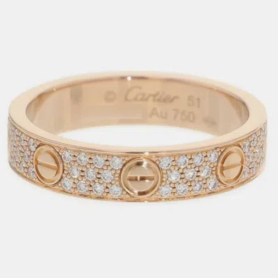 Pre-owned Cartier 18k Rose Gold And Diamond Love Band Ring Eu 51