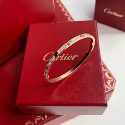 Pre-owned Cartier 18k Rose Gold And Diamond Love Bangle Bracelet