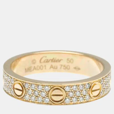 Pre-owned Cartier 18k Rose Gold And Diamond Paved Love Wedding Band Ring Eu 50