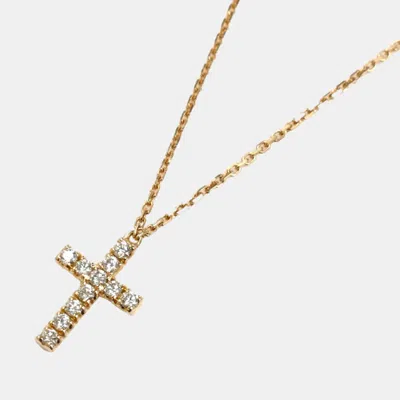 Pre-owned Cartier 18k Rose Gold And Diamond Symbols Cross Pendant Necklace