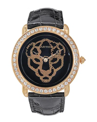Cartier 18k Rose Gold Diamond Watch (authentic ) In Black