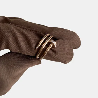 Pre-owned Cartier 18k Rose Gold Diamonds Juste Un Clou Double Wrap Nail Ring Size 53