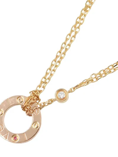 Pre-owned Cartier 18k Rose Gold Love Circle Diamond And Sapphire Necklace