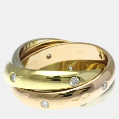 Pre-owned Cartier 18k Rose White Yellow Gold And Diamond Trinity Band Ring Eu 49