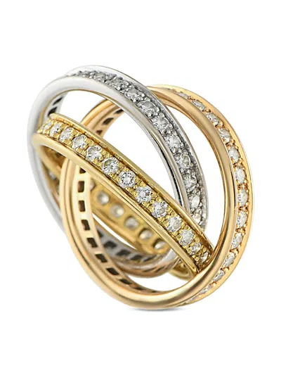 Pre-owned Cartier 18k Rose Yellow And White Gold Trinity Diamond Ring
