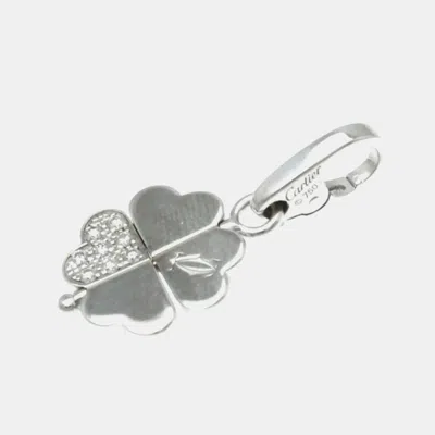 Pre-owned Cartier 18k White Gold And Diamond 4 Leaf Clover Pendant Charm