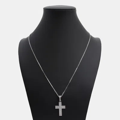 Pre-owned Cartier 18k White Gold And Diamond Cross Pendant Necklace