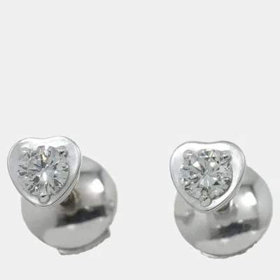 Pre-owned Cartier 18k White Gold And Diamond D'amour Heart Stud Earrings