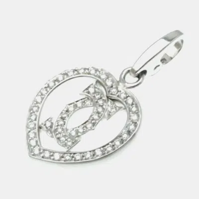Pre-owned Cartier 18k White Gold And Diamond Double C Heart Charm