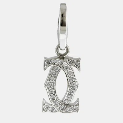 Pre-owned Cartier 18k White Gold And Diamond Logo Double C Pendant