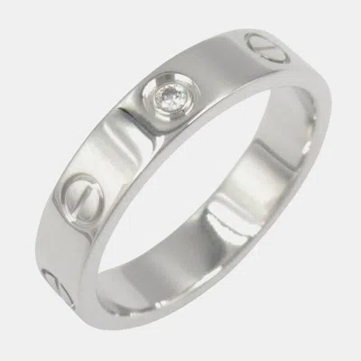 Pre-owned Cartier 18k White Gold And Diamond Love Band Ring Eu 52