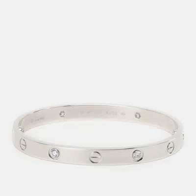 Pre-owned Cartier 18k White Gold And Diamond Love Bangle Bracelet Size 17