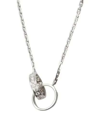 Pre-owned Cartier 18k White Gold Baby Love Diamond Necklace In Silver