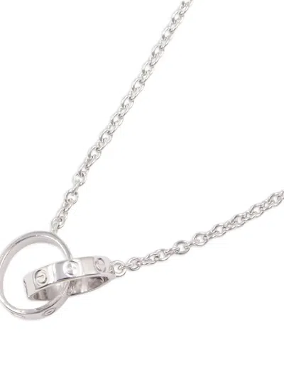 Pre-owned Cartier 18k White Gold Baby Love Diamond Necklace In Silver