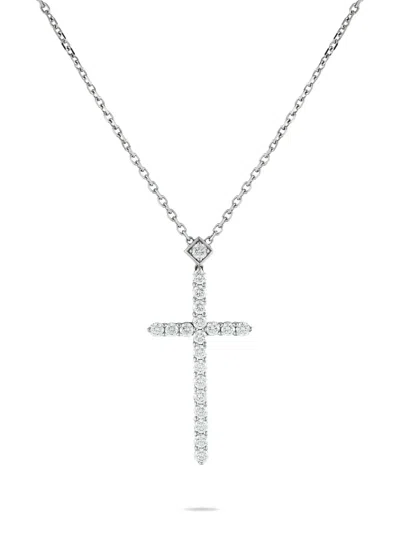 Pre-owned Cartier 18k White Gold Cross Diamond Necklace In Silver
