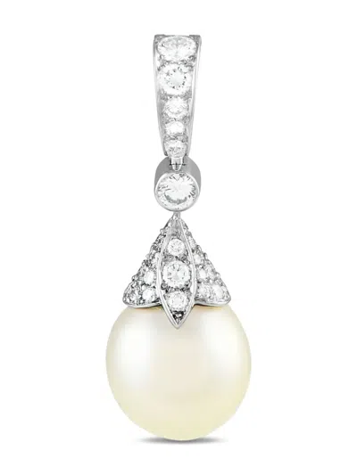Pre-owned Cartier 18k White Gold Diamond And Pearl Pendant In Silver