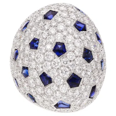 Pre-owned Cartier 18k White Gold Diamond And Sapphire "lobi" Ring