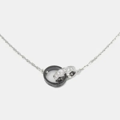 Pre-owned Cartier 18k White Gold Diamond Ceramic Baby Love Necklace