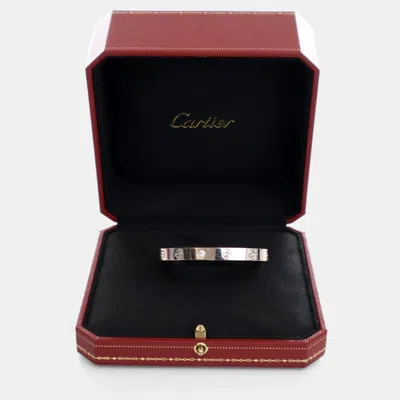 Pre-owned Cartier 18k White Gold Diamond Love Cuff Bracelet Size 16