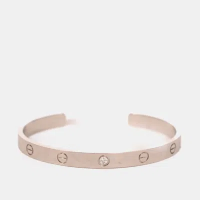 Pre-owned Cartier 18k White Gold Diamond Set Love Cuff Bangle Size 19