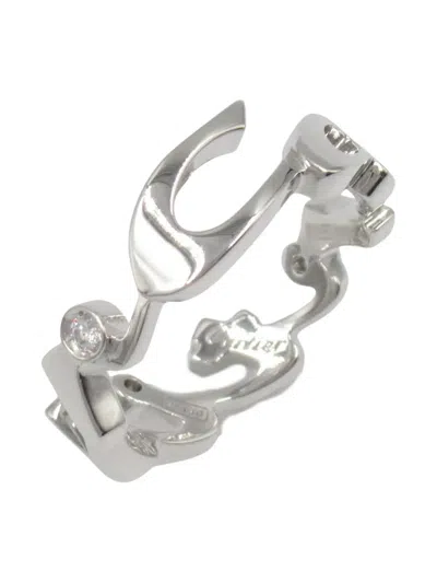 Pre-owned Cartier 18k White Gold Diamond Signature Ring In Silver