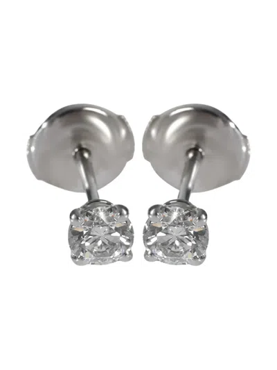 Pre-owned Cartier 18k White Gold Diamond Solitaire Stud Earrings In Silver
