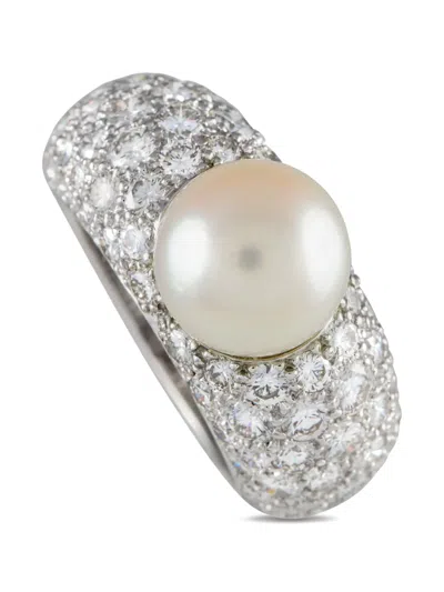 Pre-owned Cartier 18k White Gold Juliette Diamond And Pearl Ring In Silver