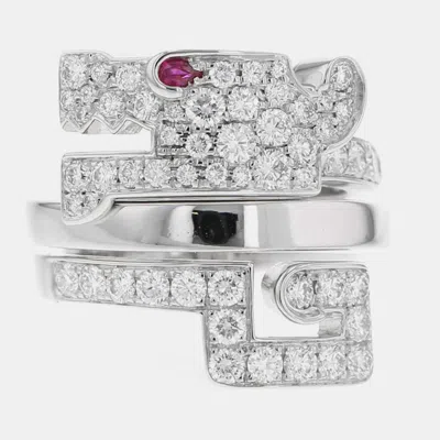 Pre-owned Cartier 18k White Gold Le Beze Du Dragon Ring Eu 51