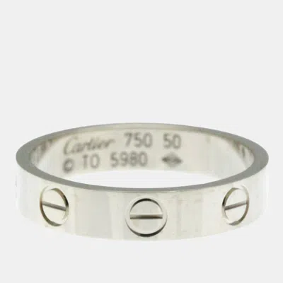 Pre-owned Cartier 18k White Gold Love Band Ring Eu 50