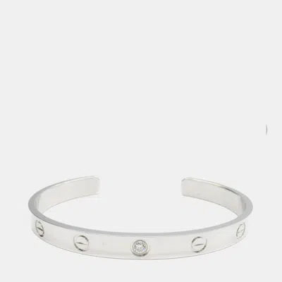 Pre-owned Cartier 18k White Gold Love Open Diamond Bangle Bracelet