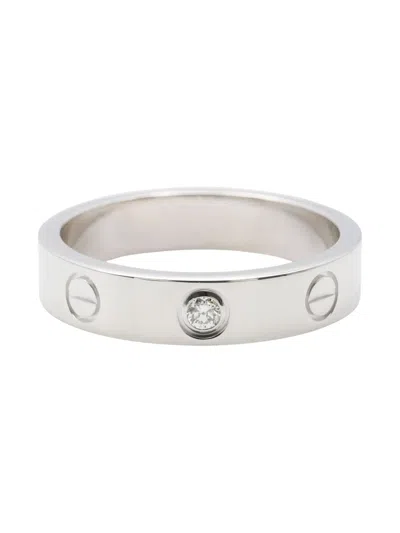 Pre-owned Cartier 18k White Gold Mini Love Diamond Ring In Silver